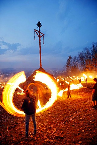 Traditional Easter fire on 7 hills around Attendorn, Sauerland, North Rhine-Westphalia, Germany, Europe