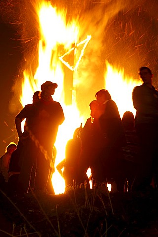 Traditional Easter fire on 7 hills around Attendorn, Sauerland, North Rhine-Westphalia, Germany, Europe