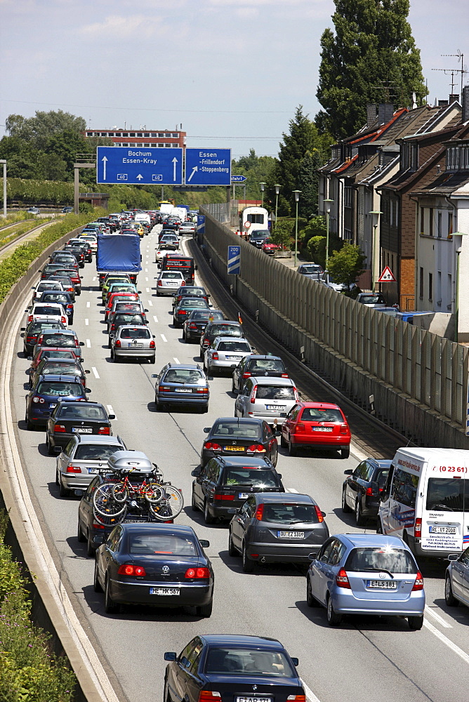 Congestions on autobahn A40, Ruhr freeway, heading to Bochum, Essen, North Rhine-Westphalia, Germany, Europe