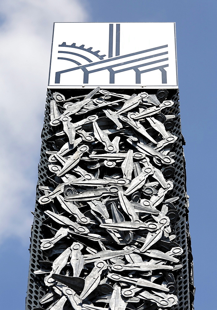 Pylon made from scissor blanks, Hendrichs swage forge, LVR Industrial Museum, Solingen, North Rhine-Westphalia, Germany, Europe