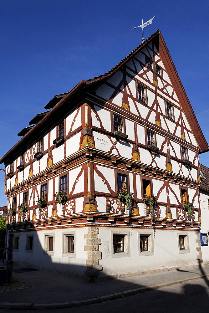 Hartun House, historic half-timbered house, Meiningen, Rhoen, Thuringia, Germany,