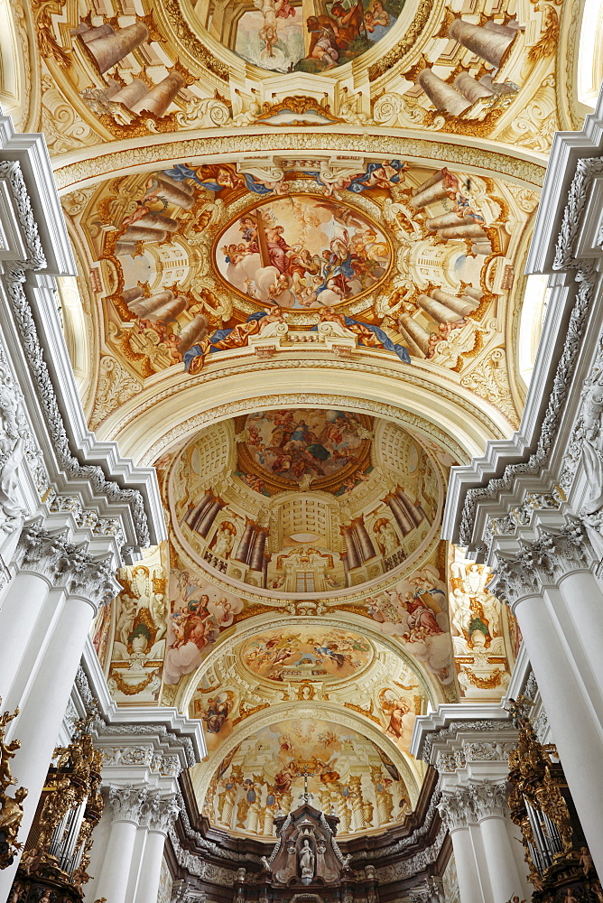 Ceiling frescoes in collegiate Basilica, Augustinian Monastery of St. Florian, Upper Austria, Austria, Europe