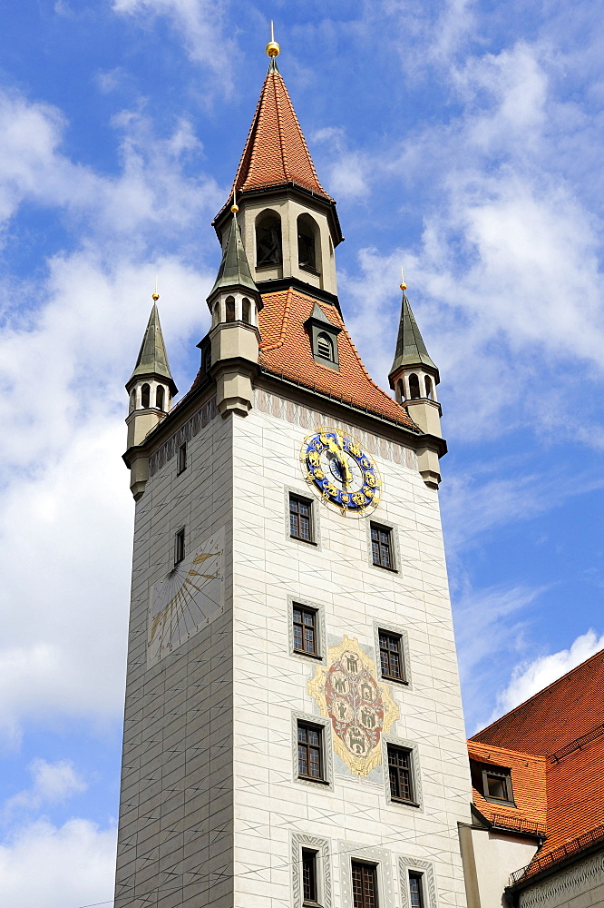 The Gothic tower of the old city hall in Munich, now Spielzeugmuseum toy museum, Bavaria, Germany, Europe