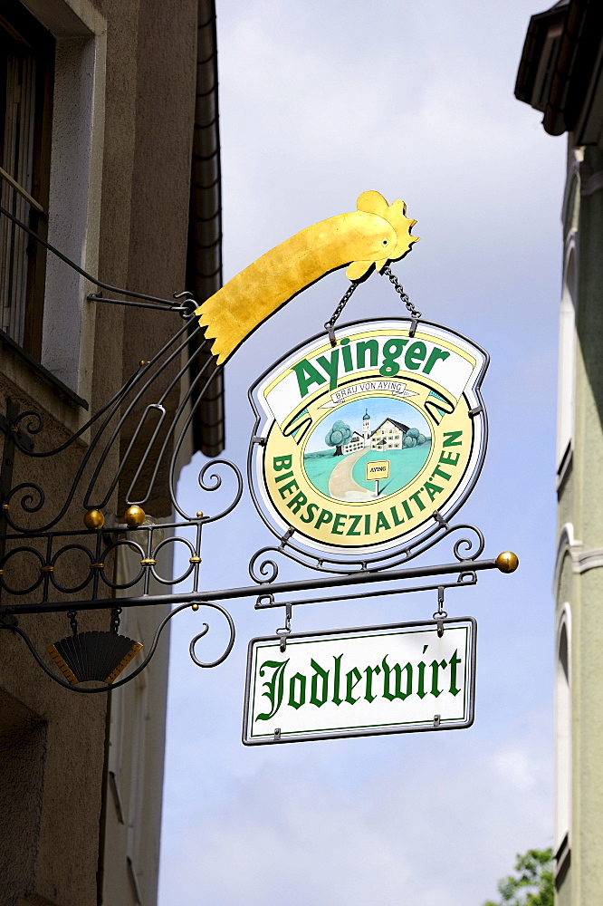 Tavern sign in the old town of Munich, Bavaria, Germany, Europe