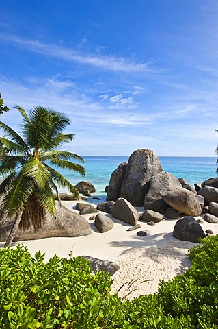 Beach near Vista do Mar with the typical granite rocks of the Seychelles, Glacis, Mahe Island, Seychelles, Indian Ocean, Africa