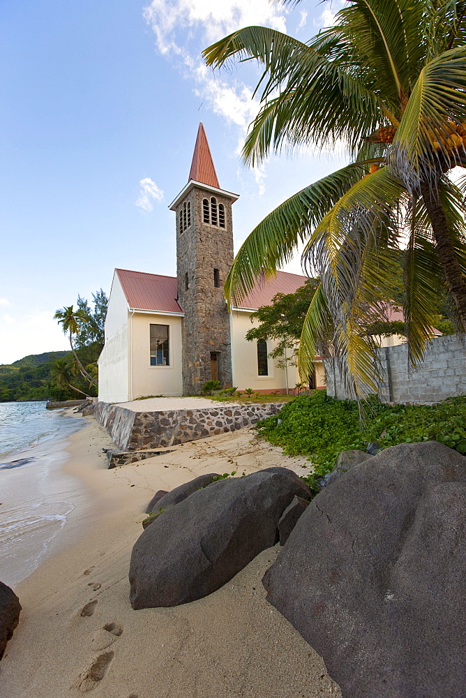 RC Church on Anse Royal Beach, Mahe Island, Seychelles, Indian Ocean, Africa