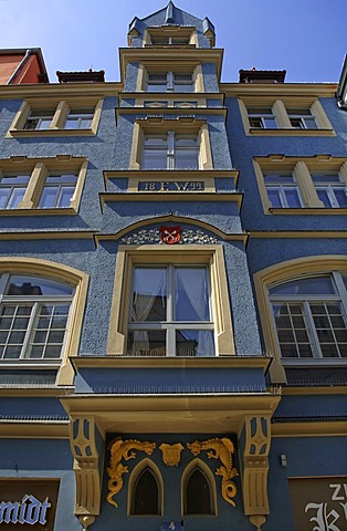 Decorative facade of a town house, bay windows, Regensburg, Upper Palatinate, Bavaria, Germany, Europe