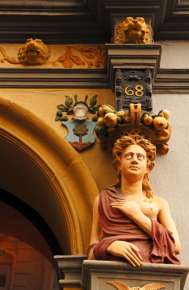 Figure of a decorative renaissance entrance, 1568, Lueneburg, Lower Saxony, Germany, Europe