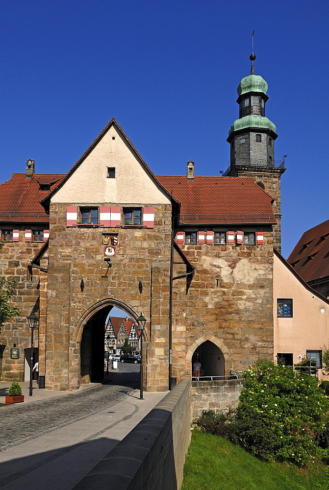 Historic gate, Nuernberger Tor, Lauf an der Pegnitz, Middle Franconia, Bavaria, Germany, Europe