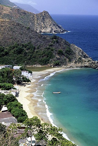 Beach in a bay of the Caribbean coast, Chichiriviche de Caracas, Distrito Federal, Venezuela, Caribbean Sea, South America