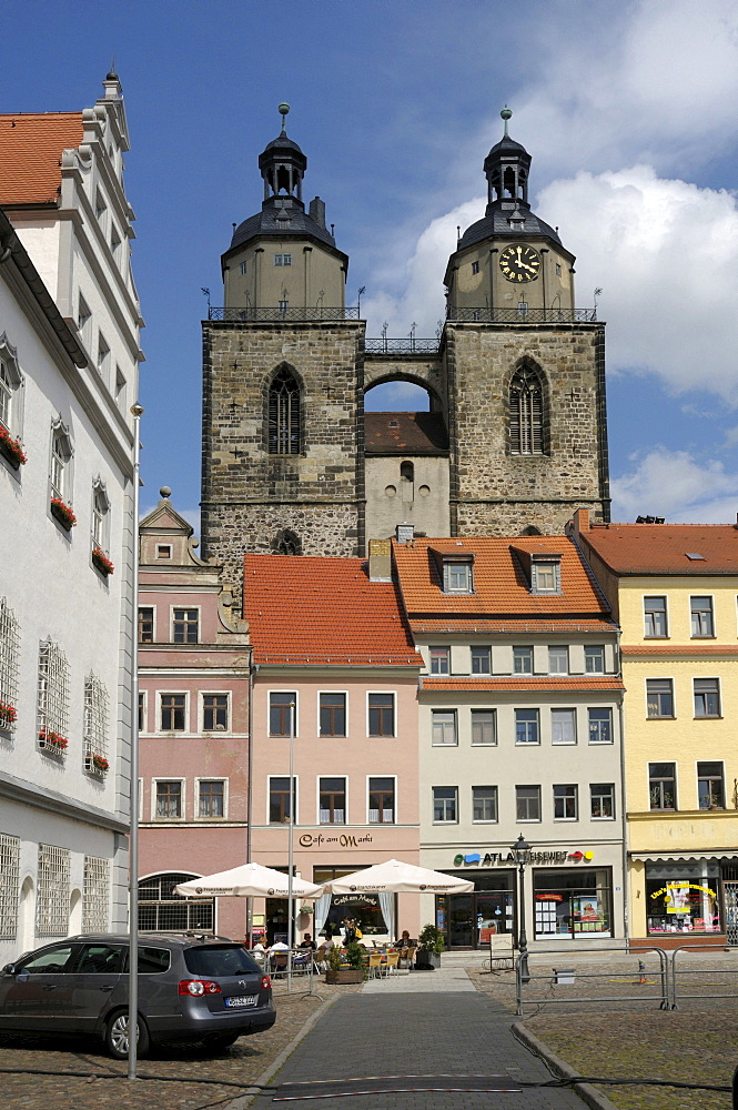 Market square and the parish church, Lutherstadt Wittenberg, Saxony-Anhalt, Germany, Europe