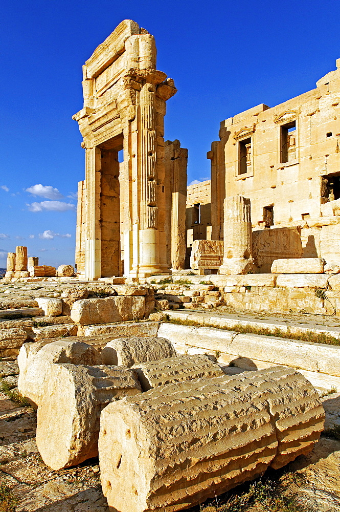 Temple of Baal Shamin in the ruins of the Palmyra archeological site, Tadmur, Syria, Asia