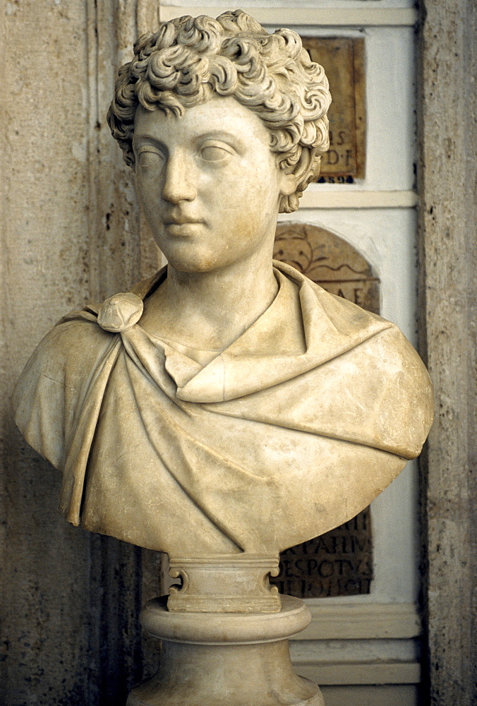 Ancient marble bust, Marcus Aurelius as a boy, gallery, Capitoline Museums, Palazzo Nuovo, Capitoline Hill, Rome, Lazio, Italy, Europe