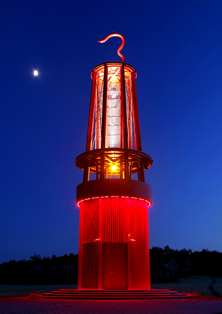 Geleucht light installation in the shape of a walk-in mine lamp on the heap Rheinpreussen, Moers, Ruhr area, North Rhine-Westphalia, Germany, Europe