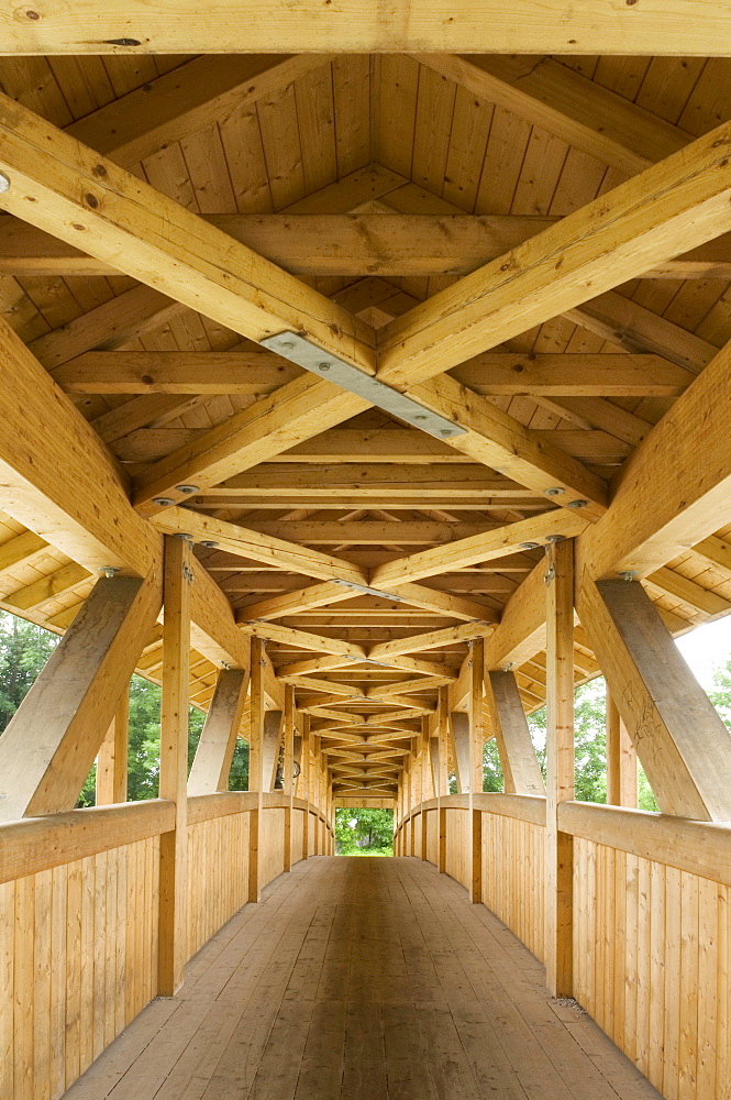 Wooden bridge over Loisach River in Garmisch-Partenkirchen, Bavaria, Germany, Europe