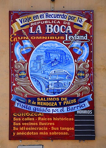 Historic advertising sign in Calle Necochea in El Caminito, La Boca district, Buenos Aires, Argentina