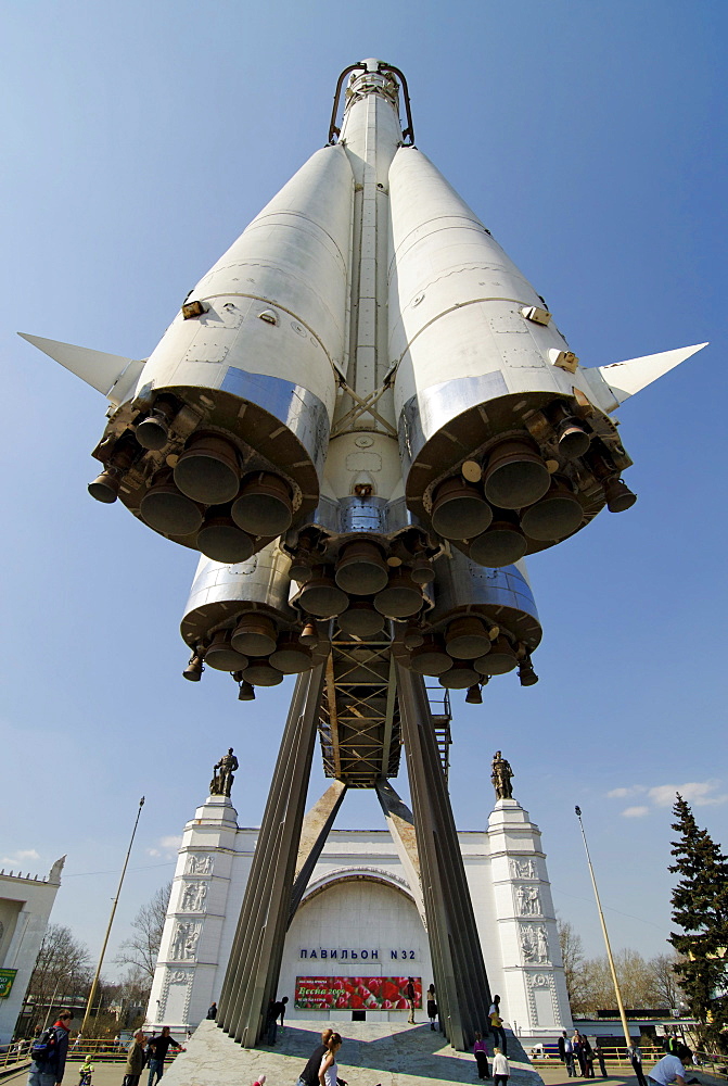 Breadboard model of the rocket Vostok-1 on which Jury Gagarin departed to space for the first time, VVTs or VDNKh, All Russian Exhibition Centre, Moscow, Russia