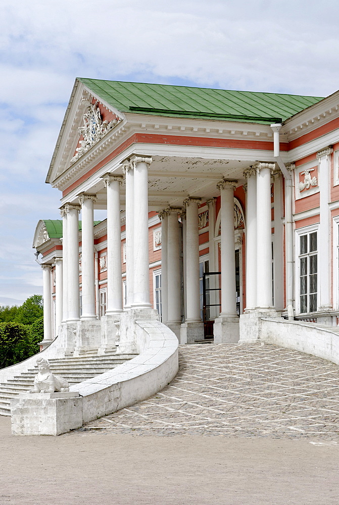 Main entrance to the great palace of the estate Kuskovo, Moscow, Russia