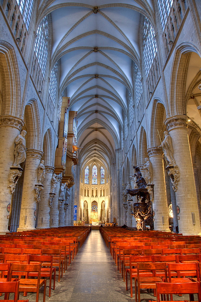 St. Michael and Gudula Cathedral, interior view, Brussels, Belgium, Europe