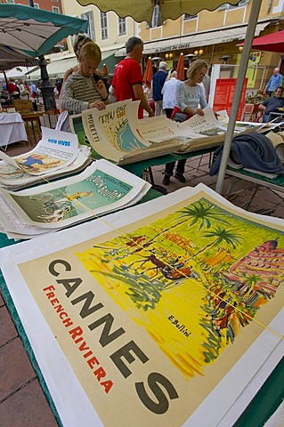 Historic posters, flea market on Cours Saleya, Nice, Cote d'Azur, France