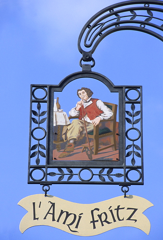 Tavern sign, restaurant L'Ami Fritz, Ottrott-le-Haut, Alsace, France, Europe