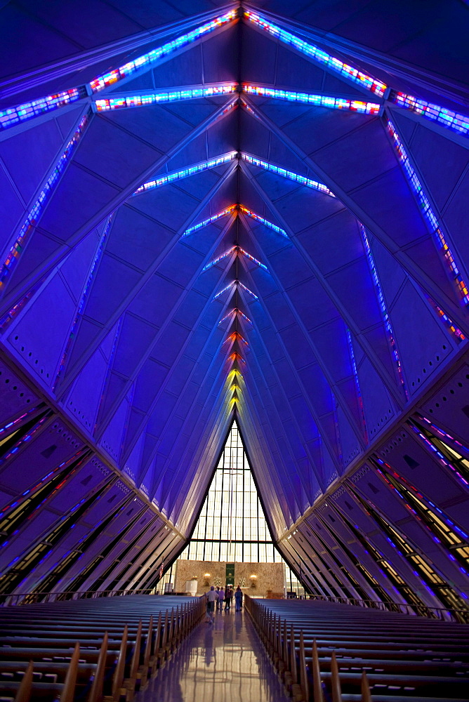 The inside of the Cadet Chapel at the United States Air Force Academy, Colorado Springs, Colorado, USA