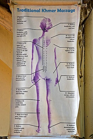 Poster, traditional Khmer massage, Cambodia, south-east Asia