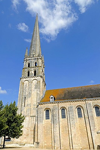 Church tower, church, cloister, abbey, Saint Savin, Poitou Charentes, France, Europe