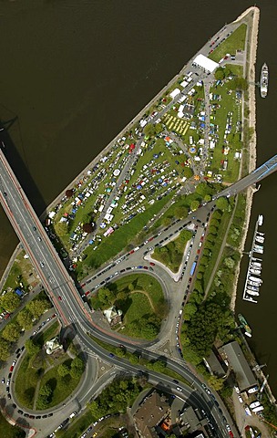 Aerial photo of a car-boot sale, Ruhrort district, North Duisburg, North Rhine-Westphalia, Germany, Europe