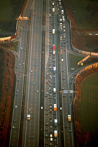 Aerial view, traffic jam on Autobahn A2, Dortmund, Ruhr Area, North Rhine-Westphalia, Germany, Europe