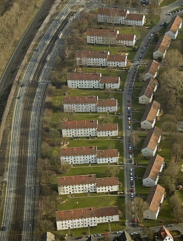 Aerial view, Huckarde apartments, Huckarder Street, Walkmuehlenweg, Dortmund, Ruhr Area, North Rhine-Westphalia, Germany, Europe