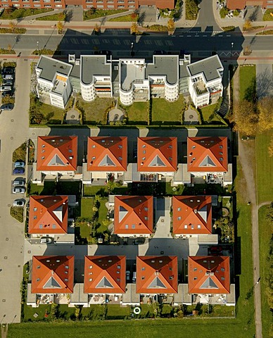 Aerial photograph, Stadtkrone Ost, housing estate, Stockholmer Allee, Dortmund, Ruhr district, North Rhine-Westphalia, Germany, Europe