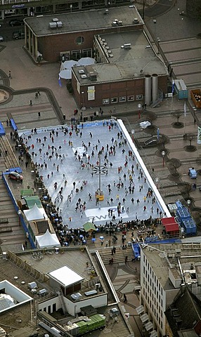 Aerial picture, ice-rink on Kennedy-Platz Square, Essen, Ruhr area, North Rhine-Westphalia, Germany, Europe