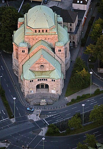 Aerial picture, synagogue in the city center, memorial, Essen, Ruhr area, North Rhine-Westphalia, Germany, Europe