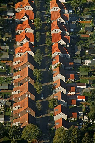 Aerial picture, miners estate Boshammer Weg in Karnap, Essen, Ruhr area, North Rhine-Westphalia, Germany, Europe