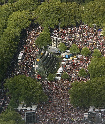 Aerial photo, Loveparade 2008 festival, crowd on the B1 road, Dortmund, Ruhr area, North Rhine-Westphalia, Germany, Europe