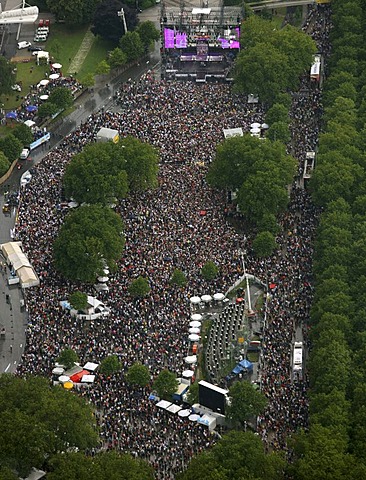 Aerial photo, Loveparade 2008 festival, crowd on the B1 road, Dortmund, Ruhr area, North Rhine-Westphalia, Germany, Europe