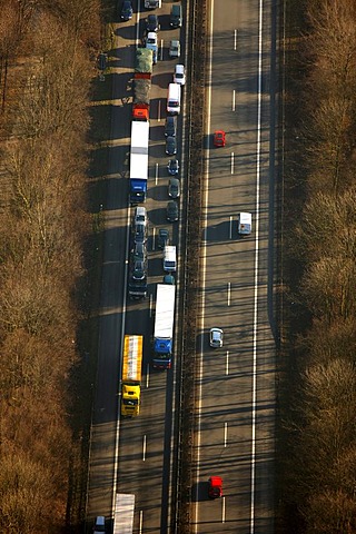 Aerial photo, traffic jam on the A43 autobahn, Bochum, Ruhr district, North Rhine-Westphalia, Germany, Europe