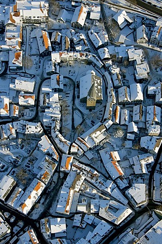 Aerial picture, Altstadtkirche Church, historic centre of Hattingen, Ruhr area, North Rhine-Westphalia, Germany, Europe