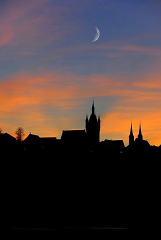 Blauer Turm Tower, silhouette, view of the city, Bad-Wimpfen, Baden-Wuerttemberg, Germany, Europe