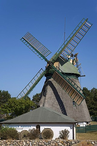 Windmill and museum in the community of Nebel on Amrum Island, North Frisia, Schleswig-Holstein, Germany, Europe