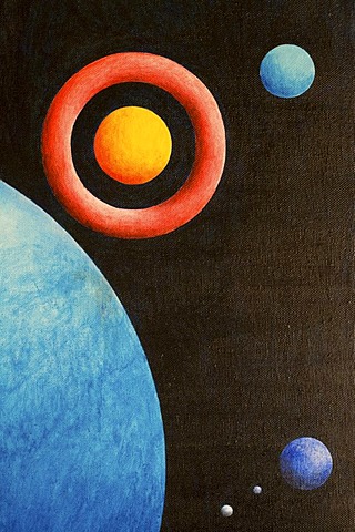 Acrylic painting, theme: planets of the universe, by the artist Gerhard Kraus, Kriftel, Germany