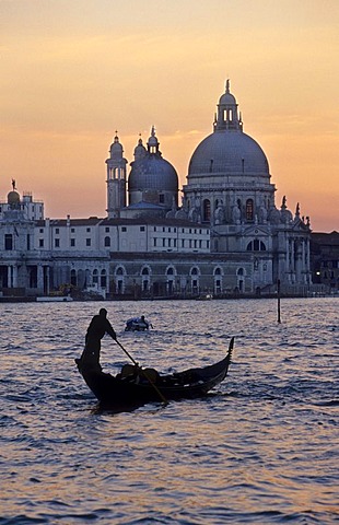 Basilica di Santa Maria della Salute behind a gondolier, Venice, Italy, Europe