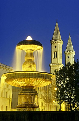 Fountain in front of the University and Ludwigskirche Church, Munich, Bavaria, Germany, Europe