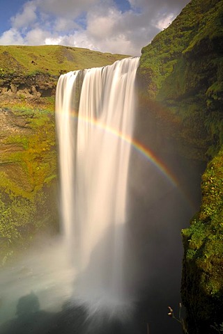 Skogafoss Waterfall with rainbow, South Coast, Iceland, Europe