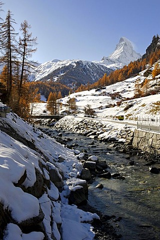 Matterhorn above the Mattervispa river, Zermatt, Valais, Switzerland, Europe