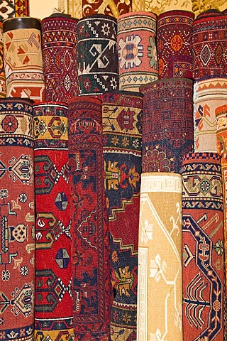 Various carpets in a carpet production, Cappadocia, Central Anatolia, Turkey, Asia