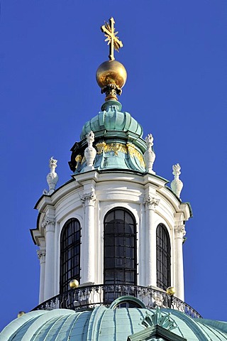 Peak of the tower of St. Charles's Church, Karlskirche, Vienna, Austria, Europe