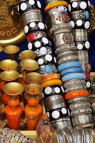 Typical jewellery at the souk, market, in the medina quarter of Marrakesh, Morocco, Africa