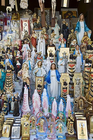 Madonna figures, souvenir stall, Santuario della Casa, Loreto, Marche, Italy, Europe